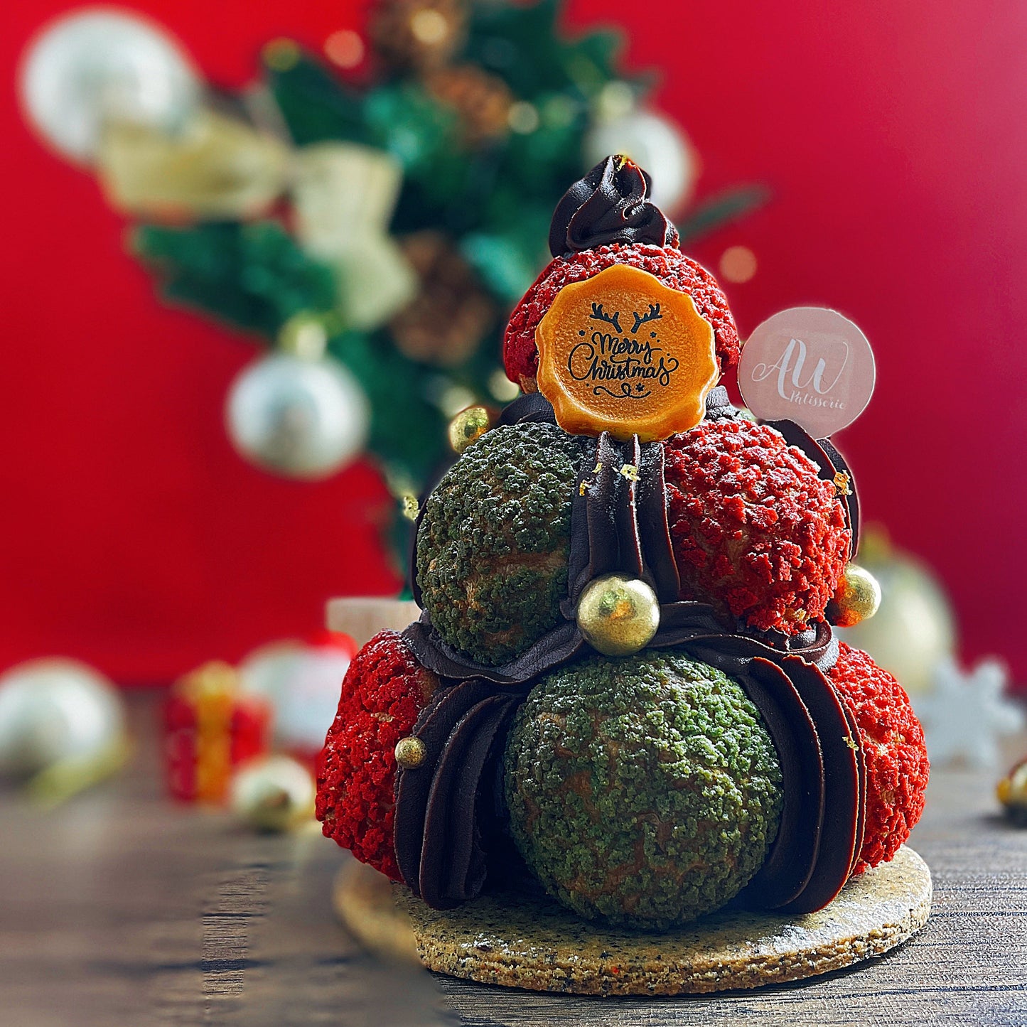 聖誕樹泡芙塔蛋糕| 節日限定手工甜品 | 開心果 x 紅桑子